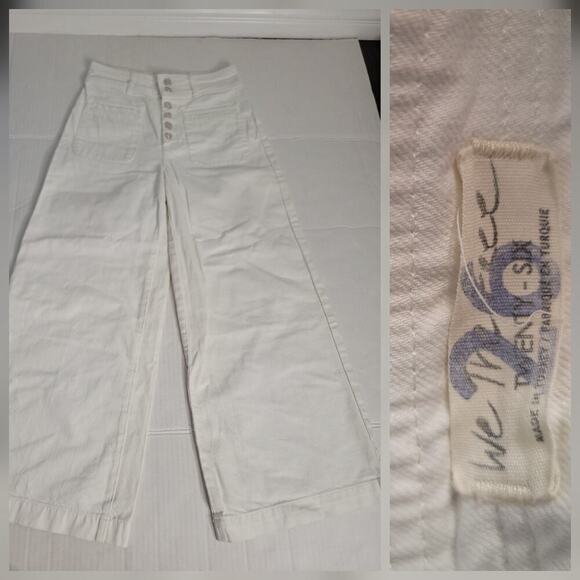 Free People Pants Womens 26 White Colette Wide Leg Culottes Cropped Button Fly - Picture 1 of 10